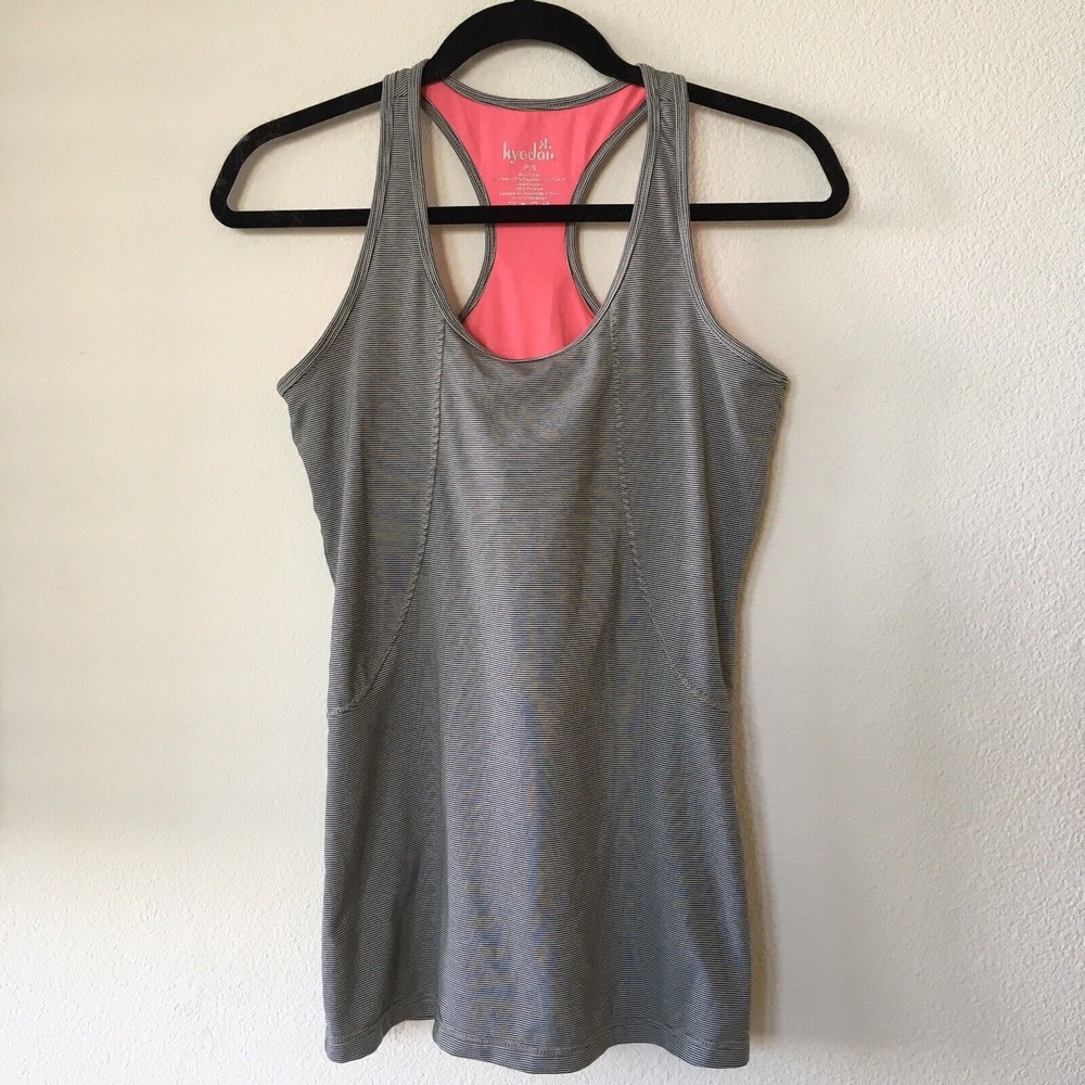 Kyodan Tank Top Small Gray Stripes Active Sleeveless EUC Bralette Attached